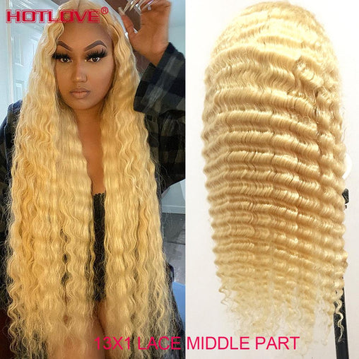 Honey Blonde 13x1 Lace Frontal Human Hair Deep Wave 613