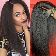 Kinky Straight  Human Hair Yaki PrePlucked Lace Front