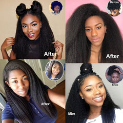 Kinky Straight  Human Hair Yaki PrePlucked Lace Front
