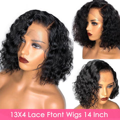Loose Water Wave Brazilian Human Hair T Part Lace Shot Wig