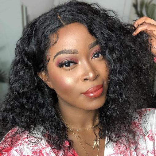 Loose Water Wave Brazilian Human Hair T Part Lace Shot Wig