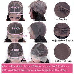 Loose Water Wave Brazilian Human Hair T Part Lace Shot Wig