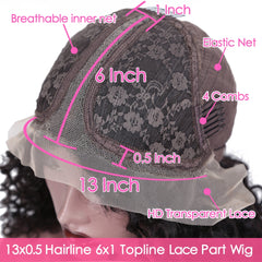 Loose Water Wave Brazilian Human Hair T Part Lace Shot Wig