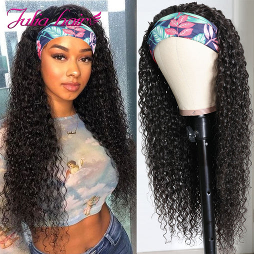 Malaysian Human Hair Curly Scarf Headband Wig
