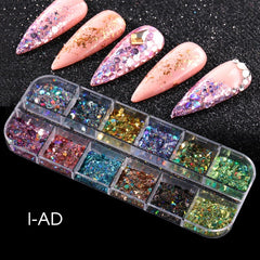 Holographic Nail Glitter Flakes Sequin 12pcs