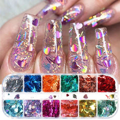 Holographic Nail Glitter Flakes Sequin 12pcs