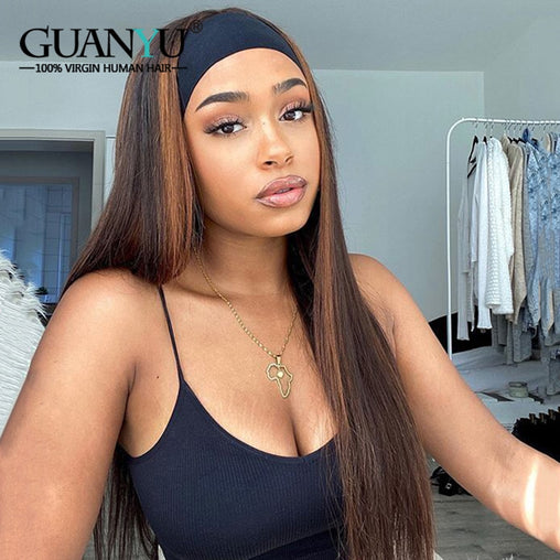 Honey Blonde Highlight Human Hair Headband Wig