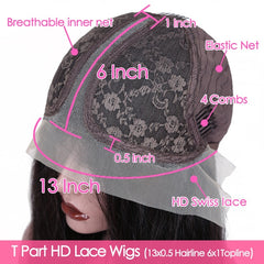 Water Wave T Part HD Lace Wig Glueless Brazilian Remy Human Hair