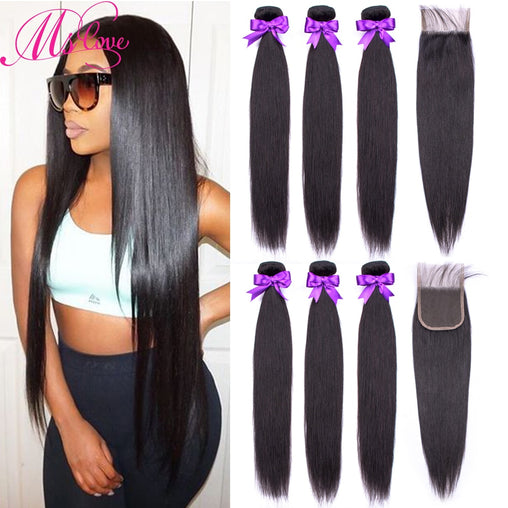 Straight Brazilian  Human Hair Bundles With Closure