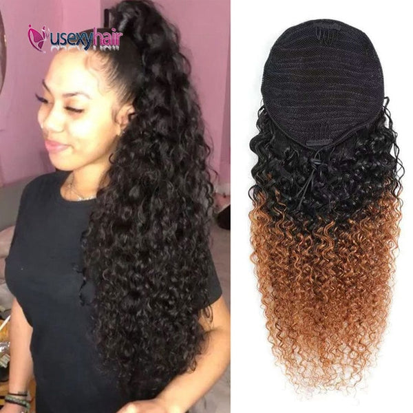 120g Brazilian Deep Wave Drawstring Clip-In Curly Curly Frontal Ponytail Extension - Human Hair