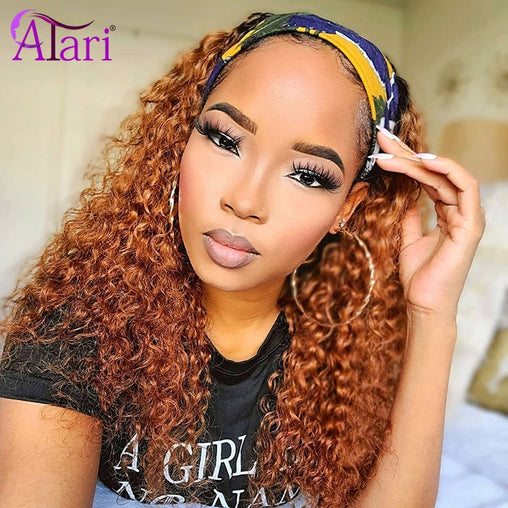 Headband Brazilian Water Wave Human Hair Wig/ with Scarf