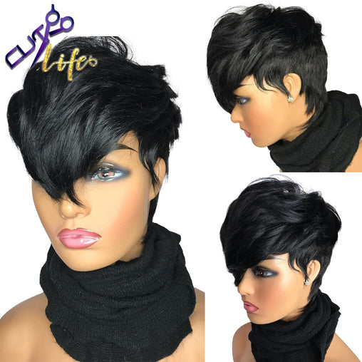 Short Pixie Multi Layers Cut Peruvian Remy Human Hair Wig