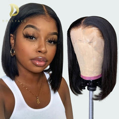 Bob  Short Bone Straight Human Hair Wig T Part Lace  Pre Plucked