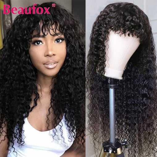 Water Wave Wig With Bangs Peruvian Human Hair Glueless