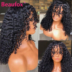 Water Wave Wig With Bangs Peruvian Human Hair Glueless
