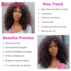Water Wave Wig With Bangs Peruvian Human Hair Glueless