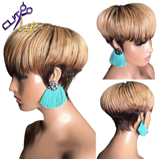 Pixie Straight Bob T1B/33/27 Human Hair Wig