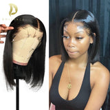 Bob  Short Bone Straight Human Hair Wig T Part Lace  Pre Plucked