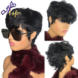 Kimme Short Wavy Bob Pixie Cut None Lace  With Bangs Remy Brazilian Hair