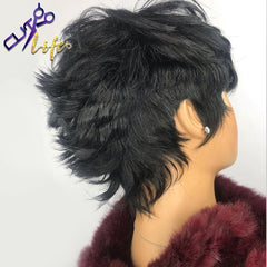 Kimme Short Wavy Bob Pixie Cut None Lace  With Bangs Remy Brazilian Hair