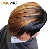 Short Honey Blonde Ombre Brazilian Hair Bob Wig With Bangs Pixie Cut