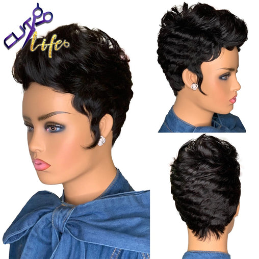 Short Curly Bob Pixie Cut Human Hair Wig