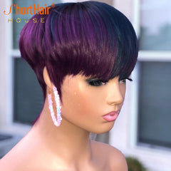 Rose Purple Pixie Cut Wig Human Hair
