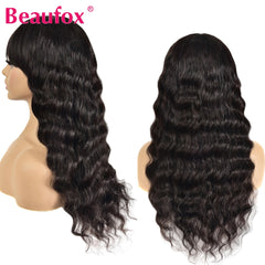 Loose Deep Wave Wig  With Bangs Malaysian Human Hair Glueless