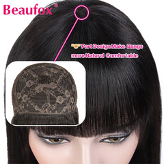 Loose Deep Wave Wig  With Bangs Malaysian Human Hair Glueless