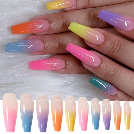 Ballerina Ombre Long Coffin Glossy Fake Nails Press On