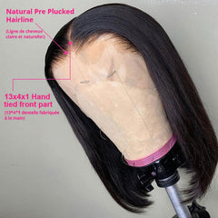 Bob  Short Bone Straight Human Hair Wig T Part Lace  Pre Plucked