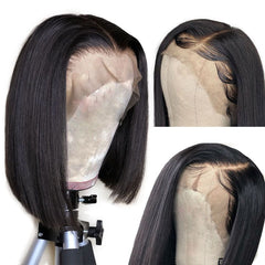 Bob  Short Bone Straight Human Hair Wig T Part Lace  Pre Plucked