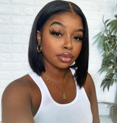 Bob  Short Bone Straight Human Hair Wig T Part Lace  Pre Plucked