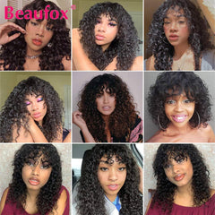 Water Wave Wig With Bangs Peruvian Human Hair Glueless