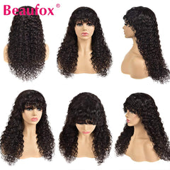 Water Wave Wig With Bangs Peruvian Human Hair Glueless