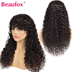 Water Wave Wig With Bangs Peruvian Human Hair Glueless