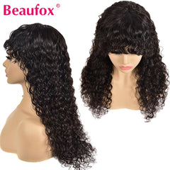 Water Wave Wig With Bangs Peruvian Human Hair Glueless