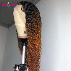 Brown Ombre Human Hair Wig 13x4 Curly Lace Front