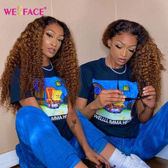 Brown Ombre Human Hair Wig 13x4 Curly Lace Front