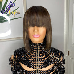 4/27 Highlight Bob Brazilian Straight Wig No Lace 100% Human Hair