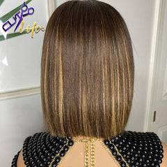 4/27 Highlight Bob Brazilian Straight Wig No Lace 100% Human Hair