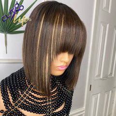 4/27 Highlight Bob Brazilian Straight Wig No Lace 100% Human Hair