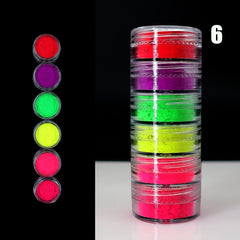 Neon Pigment Powder Fluorescent Nail Glitter Set