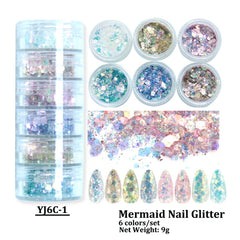 Neon Pigment Powder Fluorescent Nail Glitter Set