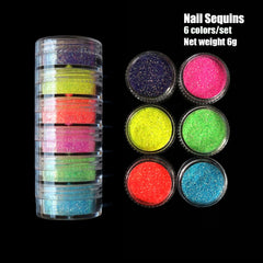 Neon Pigment Powder Fluorescent Nail Glitter Set
