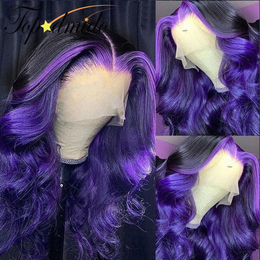 Purple Ombre Highlight 13x4 Lace Front Human Hair Wigs with Baby Hair Glueless