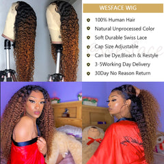 Brown Ombre Human Hair Wig 13x4 Curly Lace Front