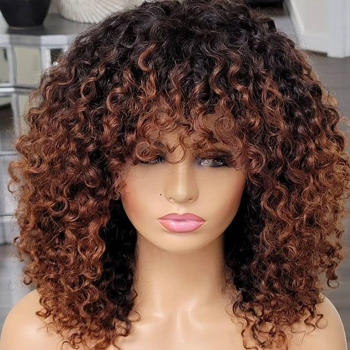 Ombre 1B27 Jerry Curly With Bangs Human Hair Wig