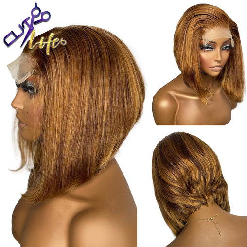 Honey Blonde #30 Asymmetric Cut Ombre Remy Brazilian Pre-plucked Lace Front Wig