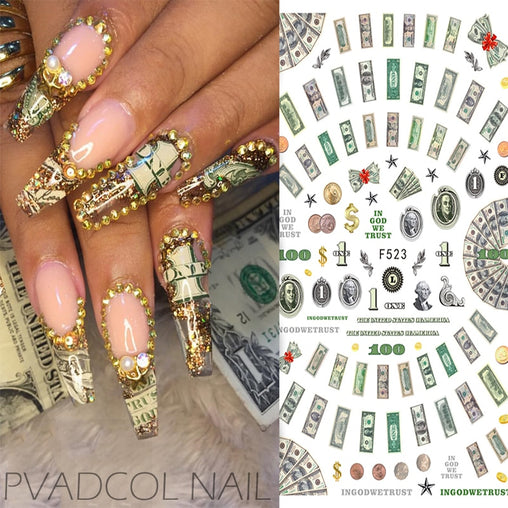 Money Dollar Wealthy Rich Style Nail Art Stickers